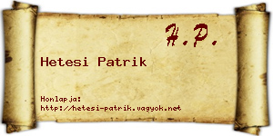 Hetesi Patrik névjegykártya
